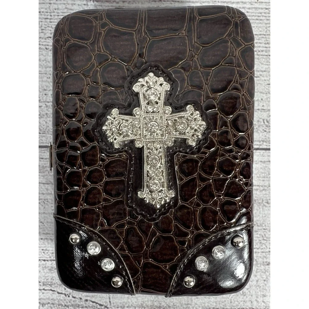 Vintage Y2K Croc Embossed Faux Leather Cross‎ Wallet Flip Phone Holder Brown